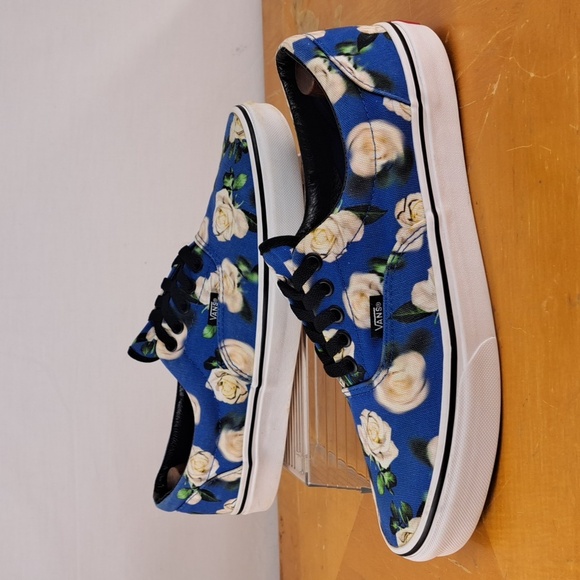 Vans Other - Vans Era Romantic white roses floral royal blue lace-up casual summer sneakers